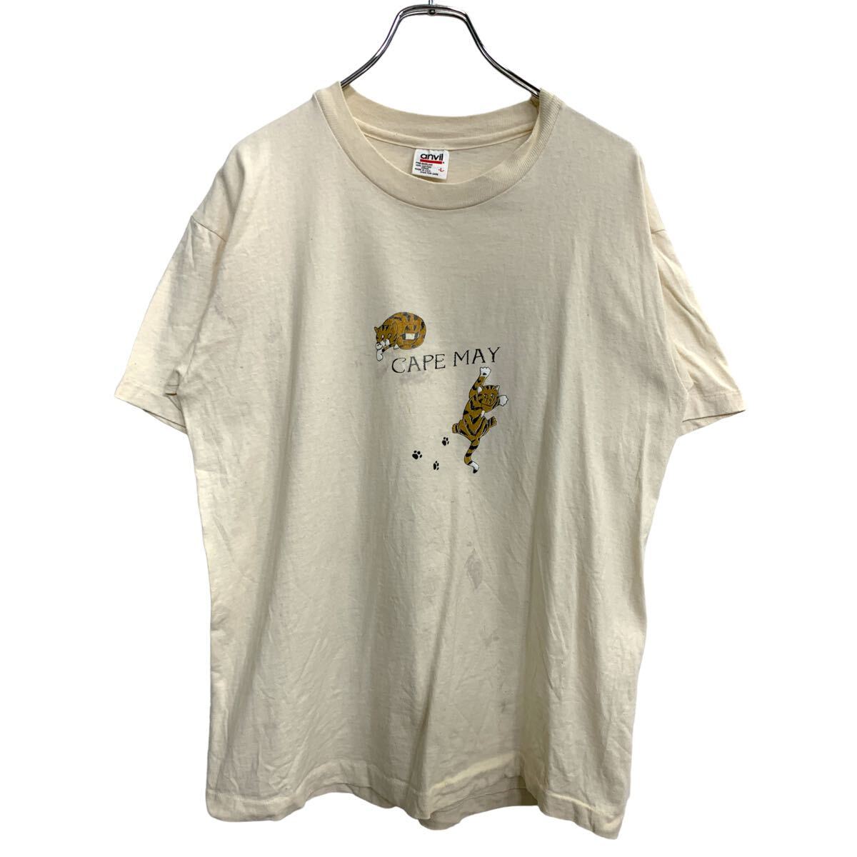【中古】【古着】 anvil 半袖 プリント Tシャツ Lサイズ アンビル シングルステッチ ベージュ コットン USA製 古着卸 アメリカ仕入 t2407-4142