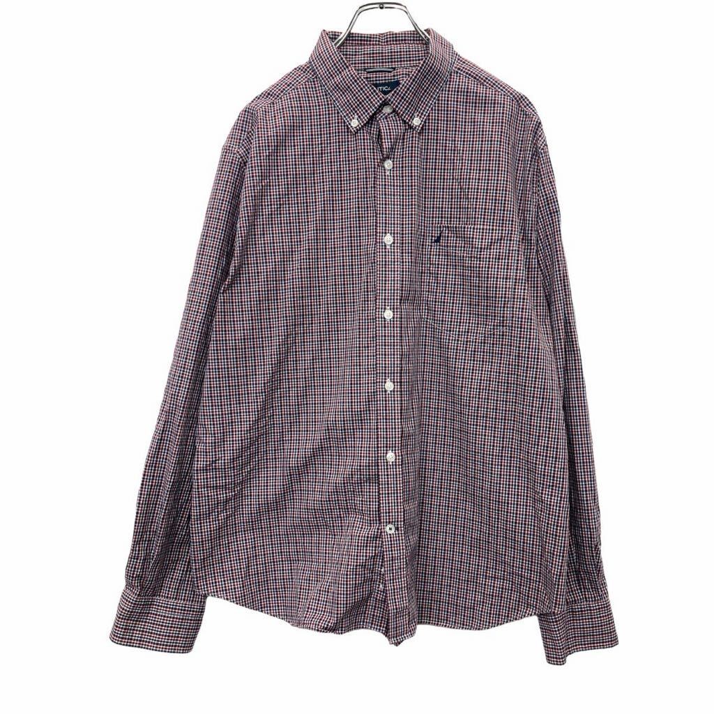 【中古】【古着】 nautica 長袖 シャツ XLサイズ ノーティカ 胸ポケット ボタンダウンシャツ チェック柄 レッド 古着卸 アメリカ仕入 t..