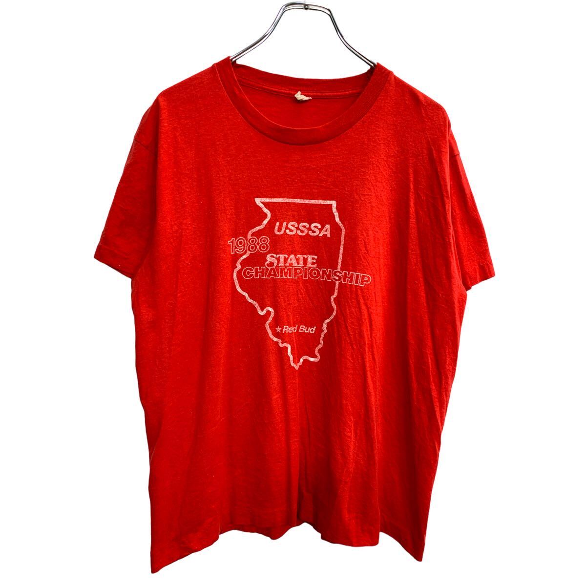 【中古】【古着】 半袖 プリント Tシャツ Mサイズくらい シングルステッチ レッド 古着卸 アメリカ仕入 t2407-4292