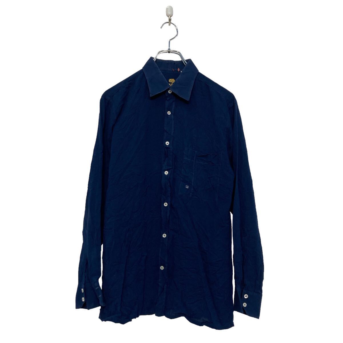 【中古】【古着】 長袖 無地 シャツ ネイビー コットン ポケット S 古着卸 アメリカ仕入 a607-6794