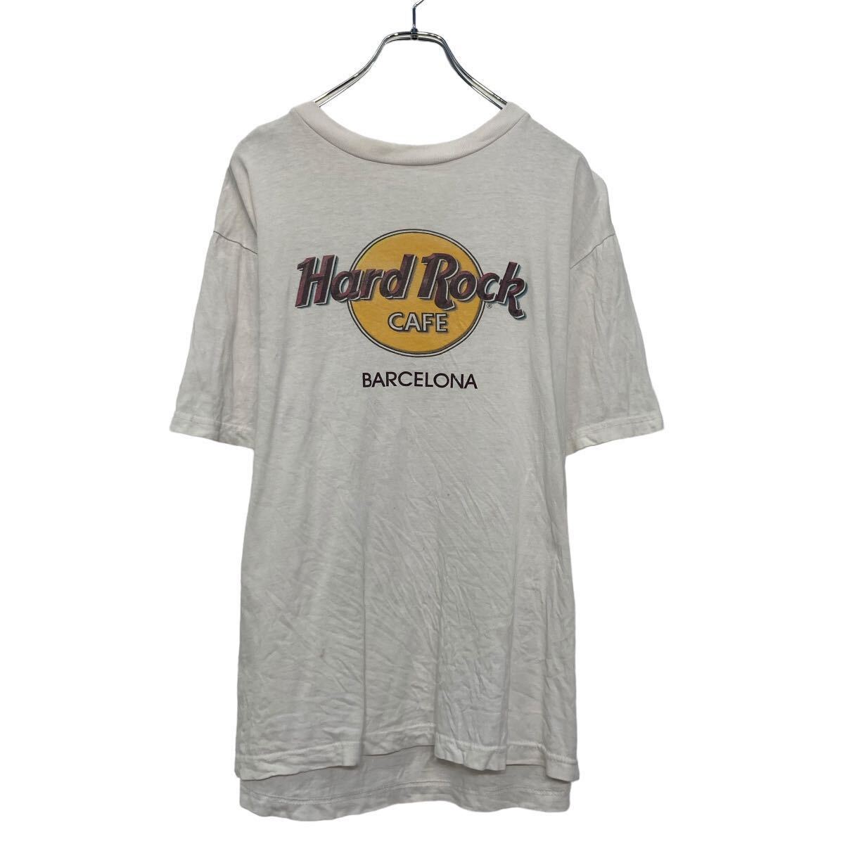 【中古】【古着】 Hard Rock 半袖 プリント Tシャツ ハードロック XL ホワイト ロゴ バルセロナ クルーネック 古着卸 アメリカ仕入 a607-6902