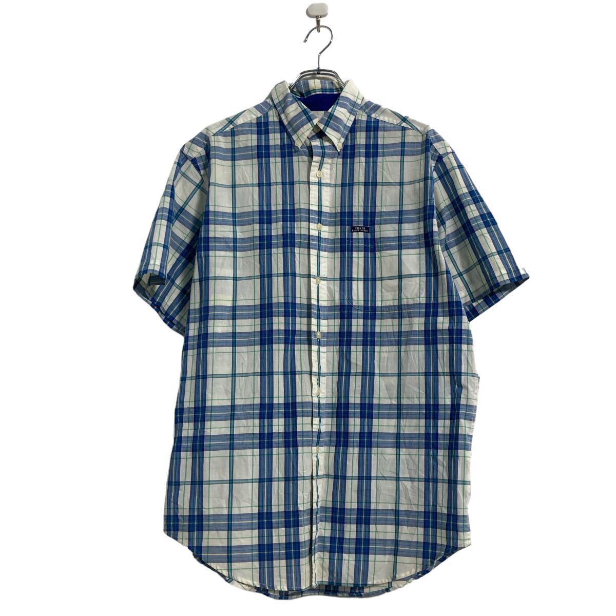 【中古】【古着】 CHAPS 半袖 チェック シャツ M ホワイト ブルー グリーン イエロー チャップス ボタンダウン 古着卸 アメリカ仕入 a608-5022