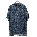 【中古】【古着】 BURMA BIBAS 半袖 柄シャツ M ネイビー 総柄 シルク 古着卸 アメリカ仕入 a608-5064