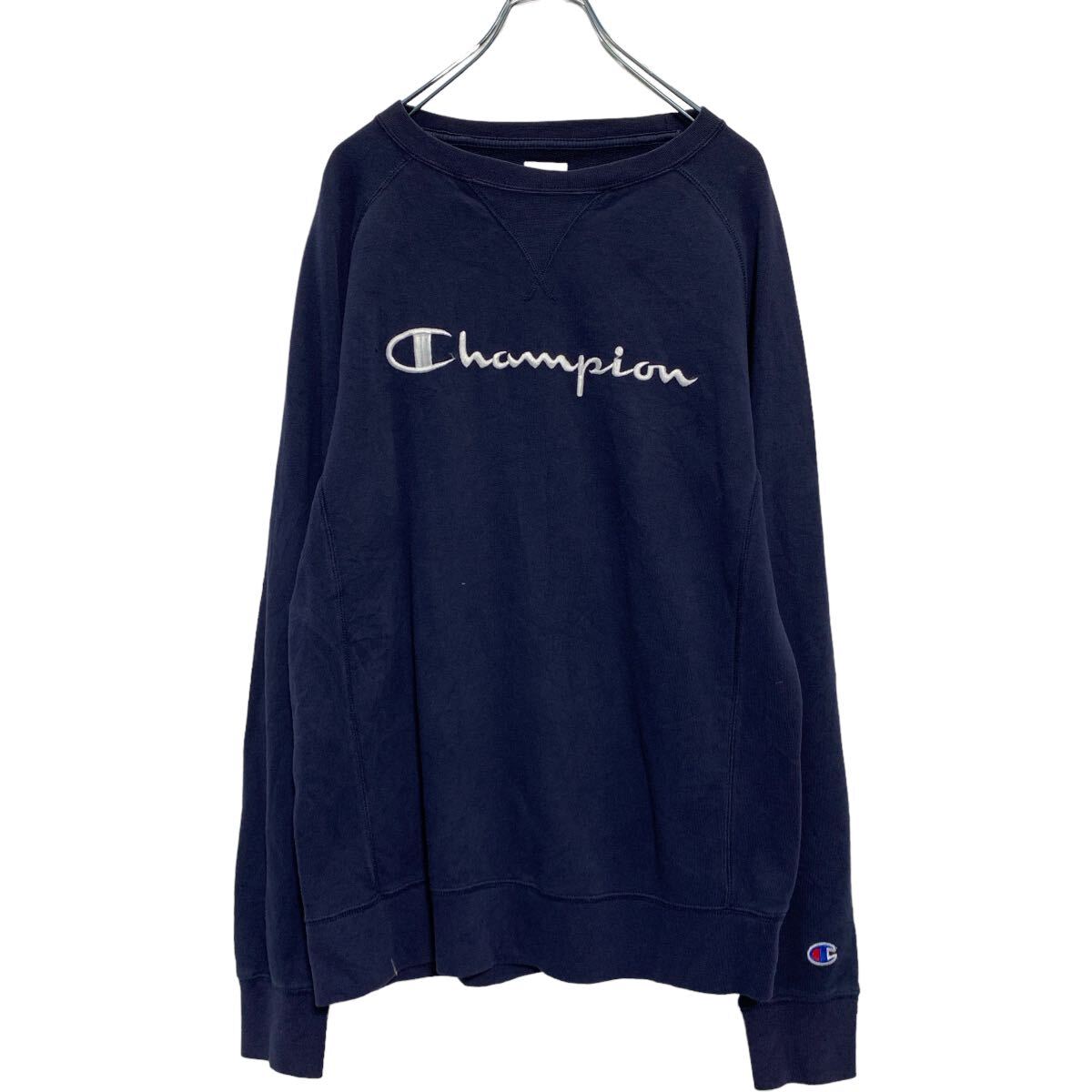【中古】【古着】 Champion ロゴスウェット トレーナー S ネイビー チャンピオン 裏パイル 袖ロゴ 古着卸 アメリカ仕入 a608-5094