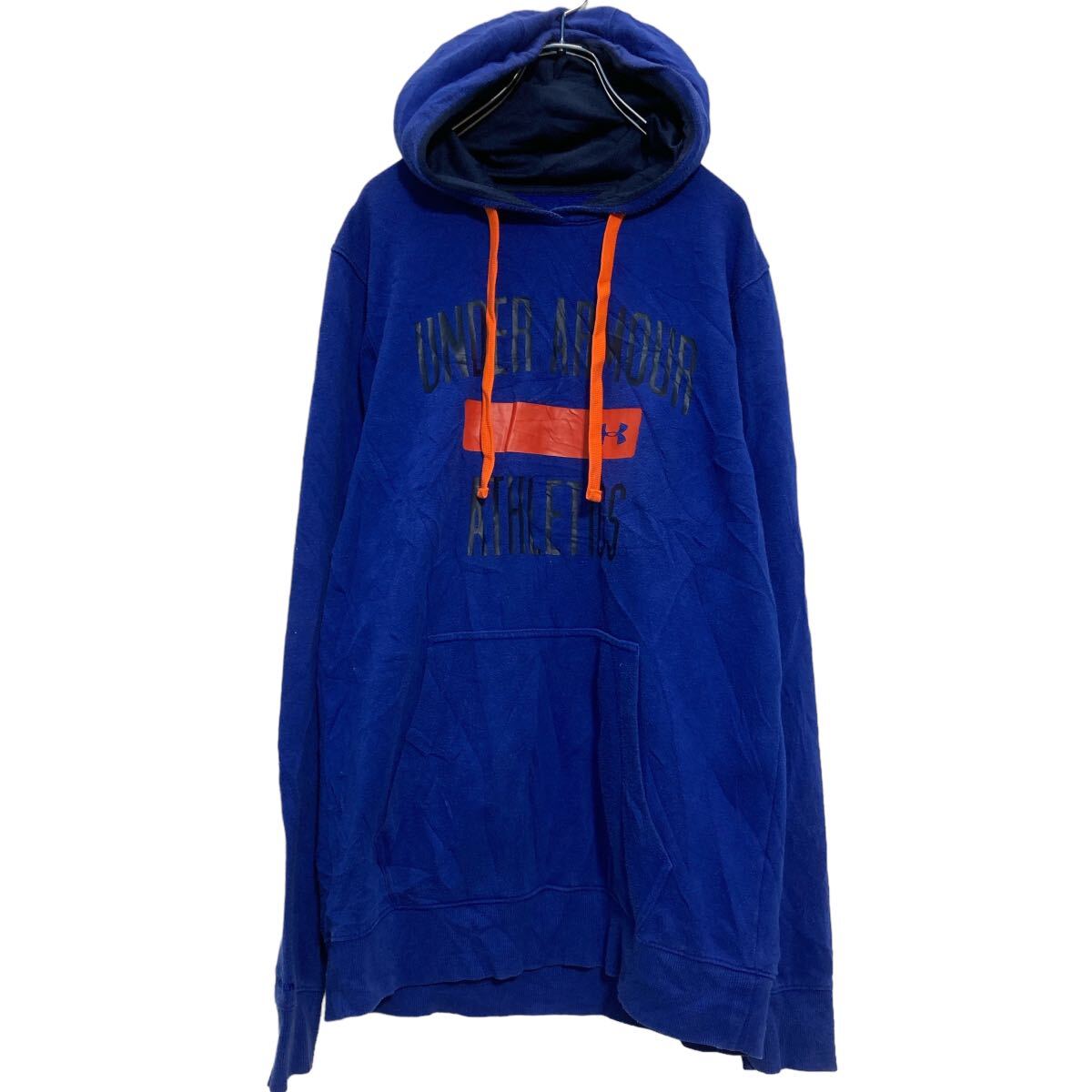  UNDER ARMOUR プリントスウェット パーカー M ブルー オレンジ アンダーアーマー 裏起毛 古着卸 アメリカ仕入 a608-5156