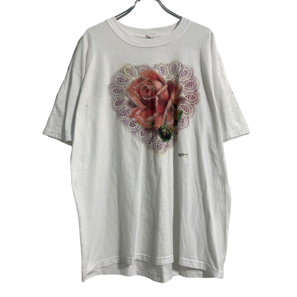 【中古】【古着】 anvil 半袖 プリント Tシャツ XL〜 ホワイト アンヴィル バラ ビッグサイズ 古着卸 アメリカ仕入 a608-5326