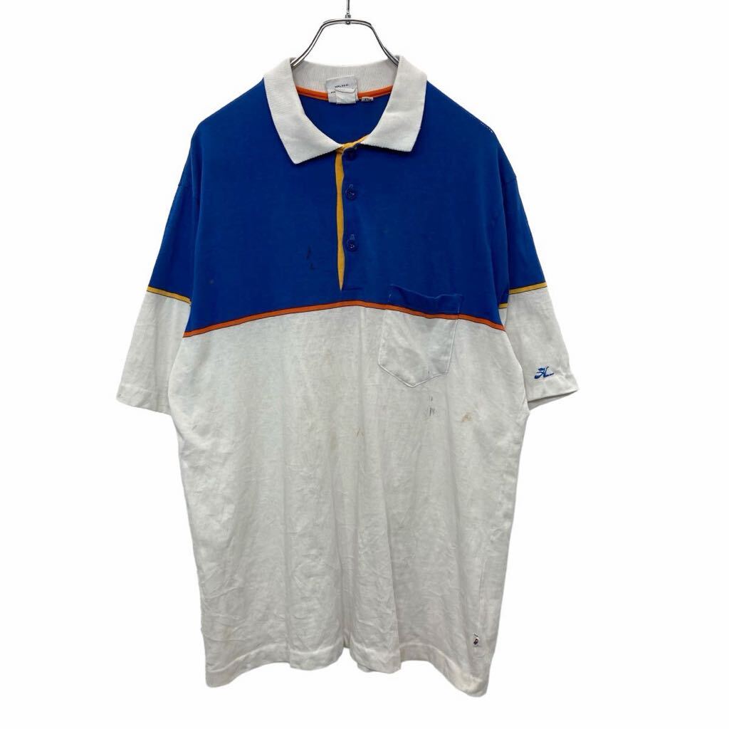 【中古】【古着】 HOBIE 半袖 ポロシャツ XLサイズ 胸ポケット ハーフボタン ブルー ホワイト 古着卸 アメリカ仕入 t2408-3318