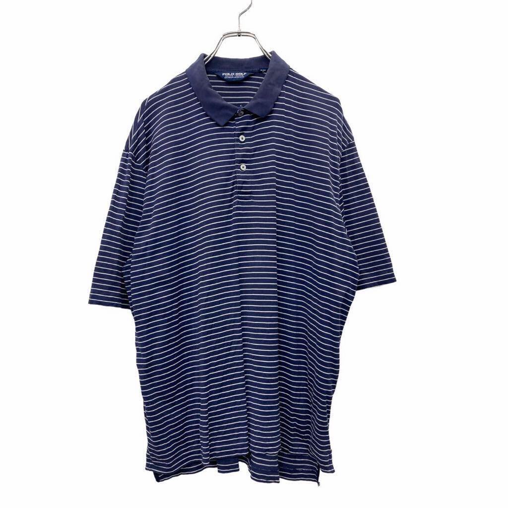 【中古】【古着】 POLO GOLF 半袖 ポロシャツ Lサイズ ポロゴルフ ハーフボタン ボーダー ネイビー コットン 古着卸 アメリカ仕入 t2408-3319