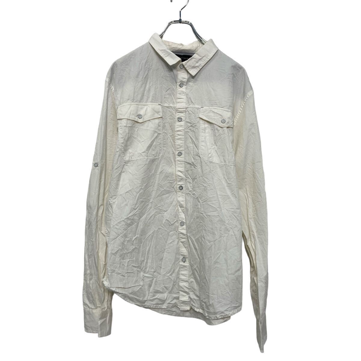 【中古】【古着】 Calvin Klein Jeans 長袖 無地 シャツ シンプル カルバンクラインジーンズ XL ホワイト ビッグサイズ 古着卸 アメリカ仕入 a608-5441