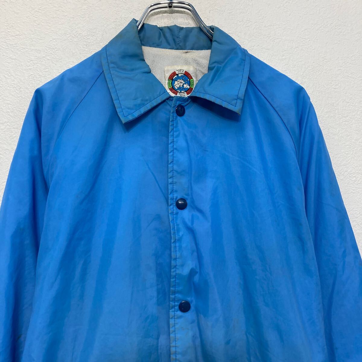 【中古】【古着】 WEATHER BREAKER ナイロン コーチジャケット M ライトブルー 裏起毛 ラグラン スナップボタン 古着卸 アメリカ仕入 a608-5676