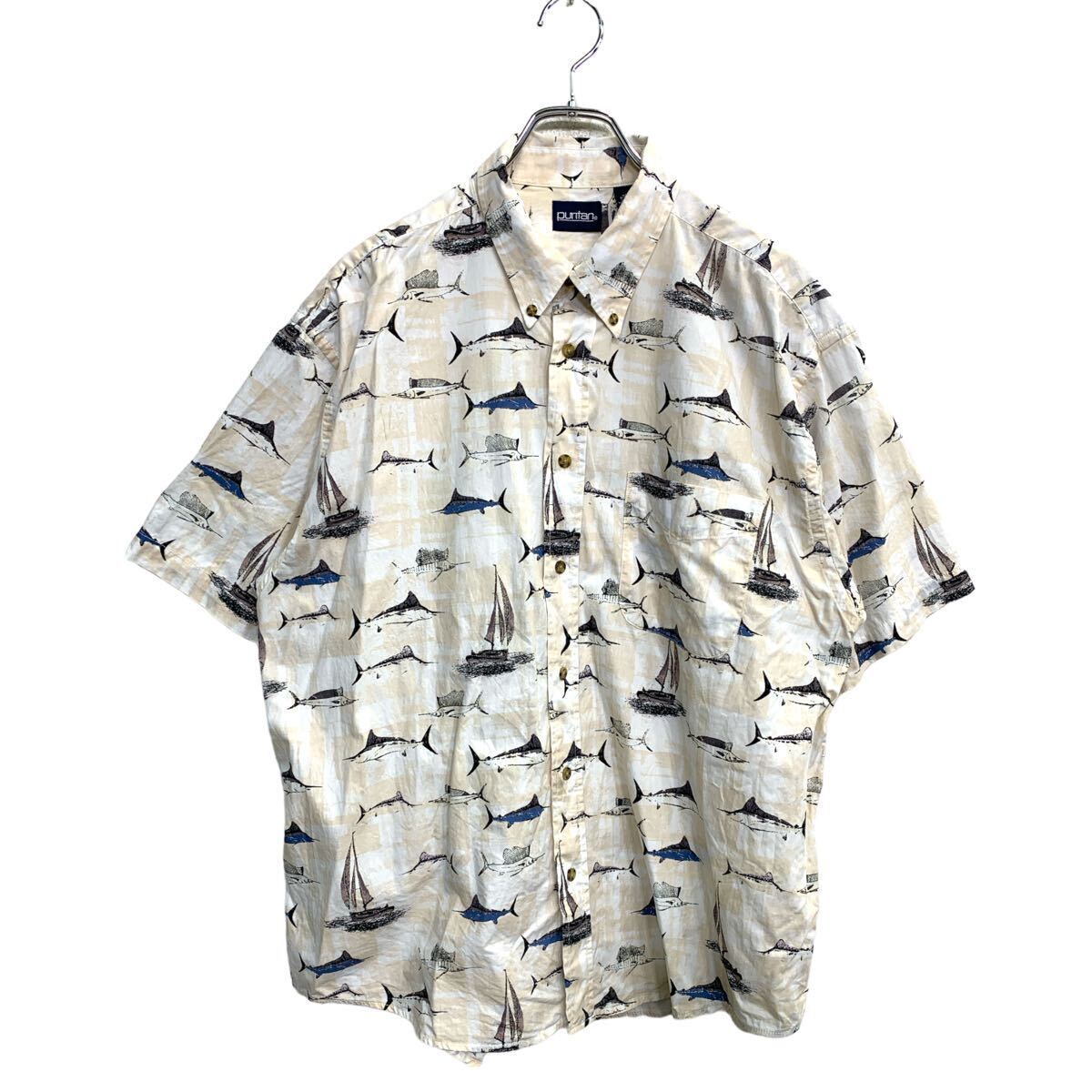 Rakuten - 【中古】【古着】 Puritan 半袖シャツ XLサイズ ピューリタン 総柄 ベージュ 古着卸 アメリカ仕入 t2408-3557