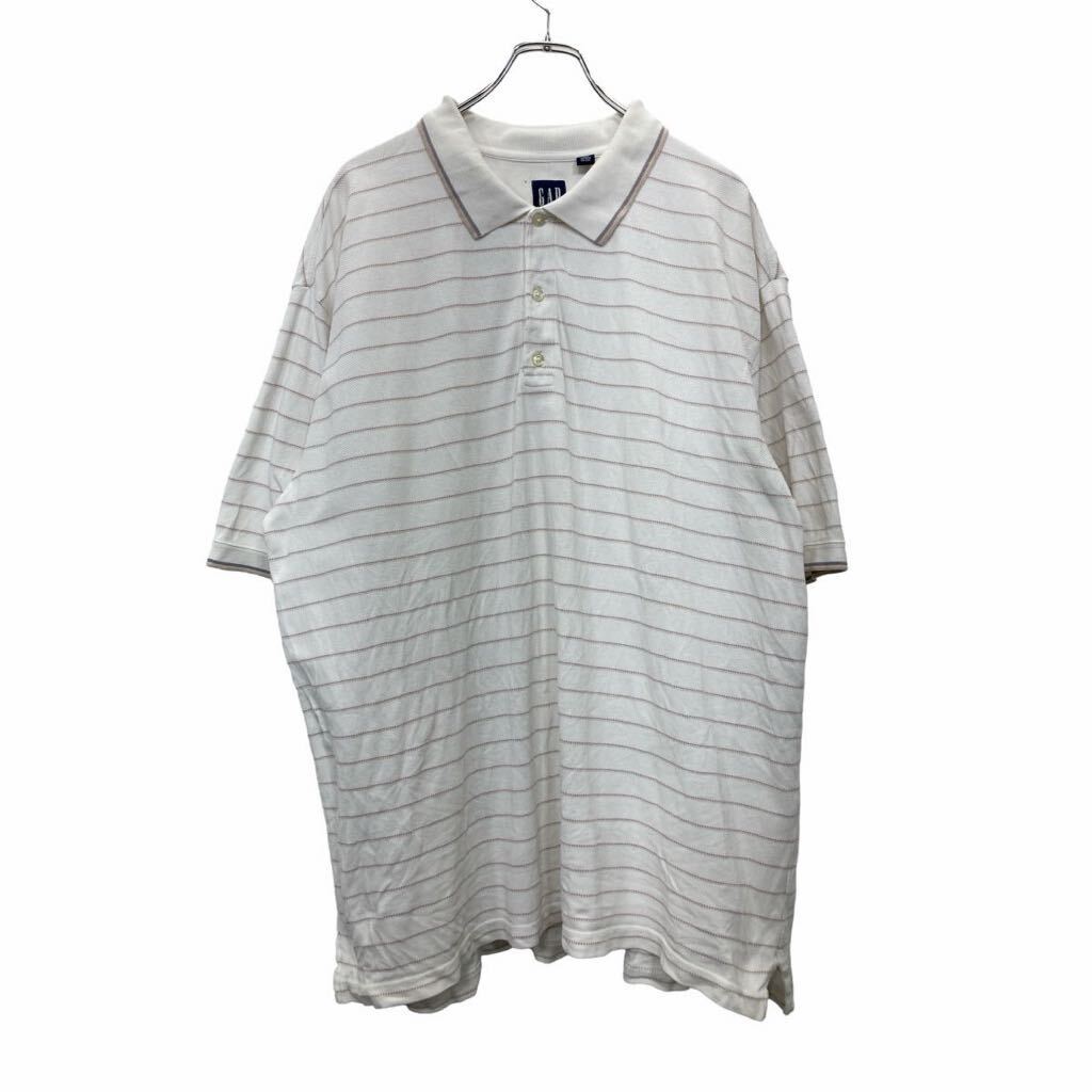 【中古】【古着】 GAP 半袖 ポロシャツ XXLサイズ ギャップ ビッグサイズ ボーダー ハーフボタン ホワイト 古着卸 アメリカ仕入 t2408-3606