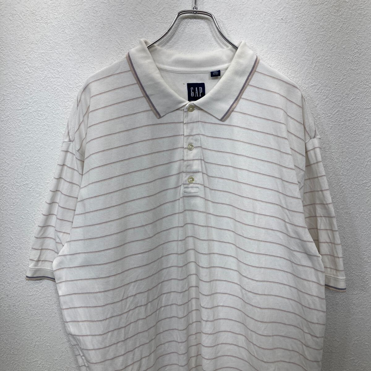 【中古】【古着】 GAP 半袖 ポロシャツ XXLサイズ ギャップ ビッグサイズ ボーダー ハーフボタン ホワイト 古着卸 アメリカ仕入 t2408-3606