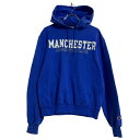 【中古】【古着】 Champion プリント スウェット パーカー S ブルー チャンピオン プルオーバー カレッジロゴ 古着卸 アメリカ仕入 a608-5897