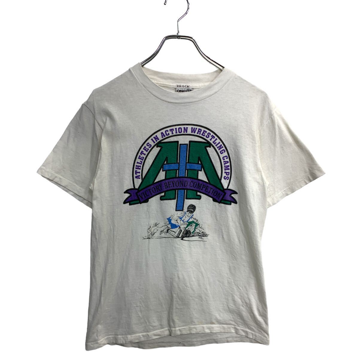 【中古】【古着】 ONEITA 半袖 プリント Tシャツ Sサイズ オニータ シングルステッチ ホワイト コットン USA製 古着卸 アメリカ仕入 t2408-3677