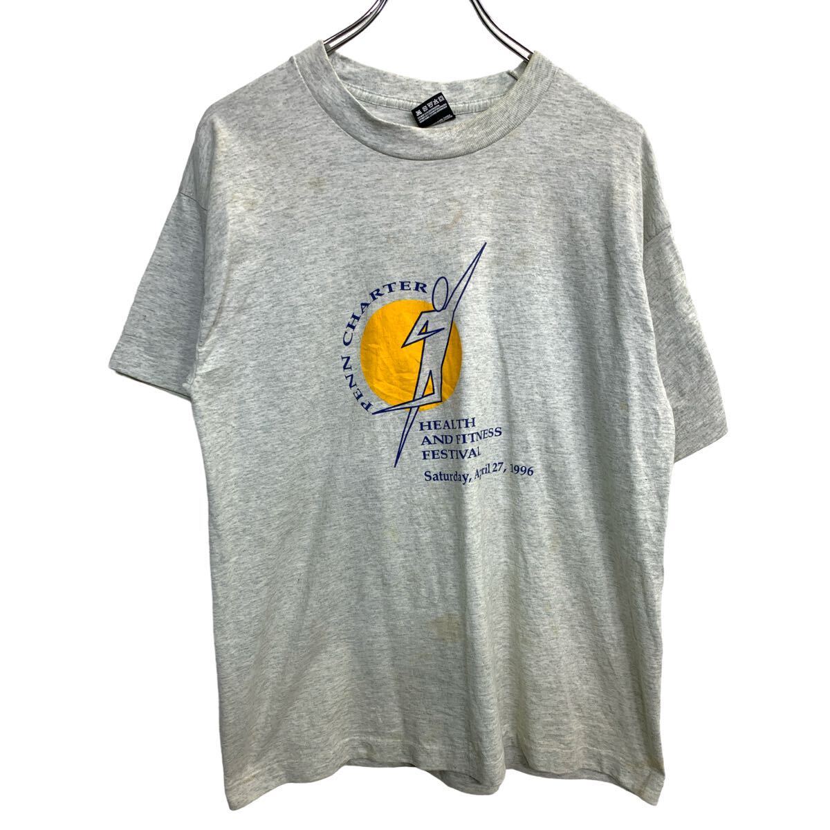【中古】【古着】 FRUIT OF THE LOOM 半袖 プリント Tシャツ Lサイズ フルーツオブザルーム シングルステッチ グレー 古着卸 アメリカ仕入 t2408-3679