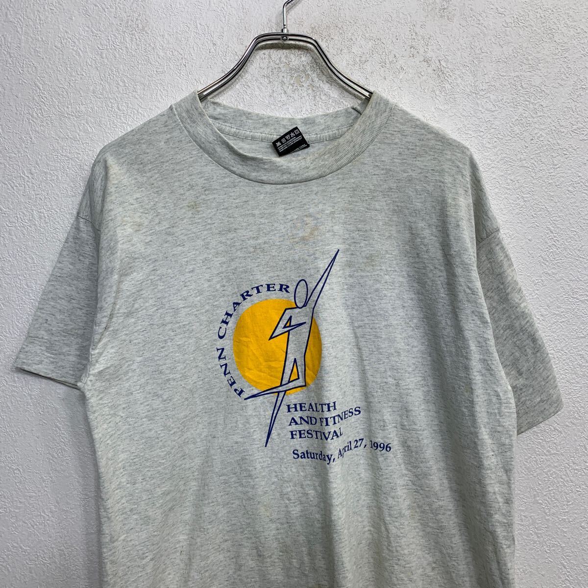 【中古】【古着】 FRUIT OF THE LOOM 半袖 プリント Tシャツ Lサイズ フルーツオブザルーム シングルステッチ グレー 古着卸 アメリカ仕入 t2408-3679