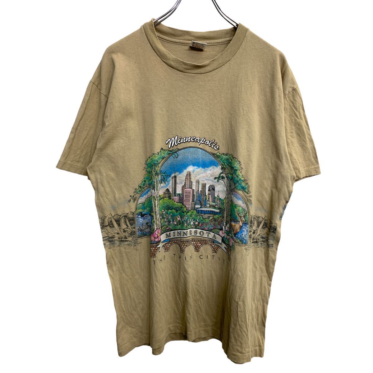 【中古】【古着】 anvil 半袖 プリント Tシャツ Lサイズ アンビル シングルステッチ ブラウンベージュ コットン USA製 古着卸 アメリカ仕入 t2408-3688
