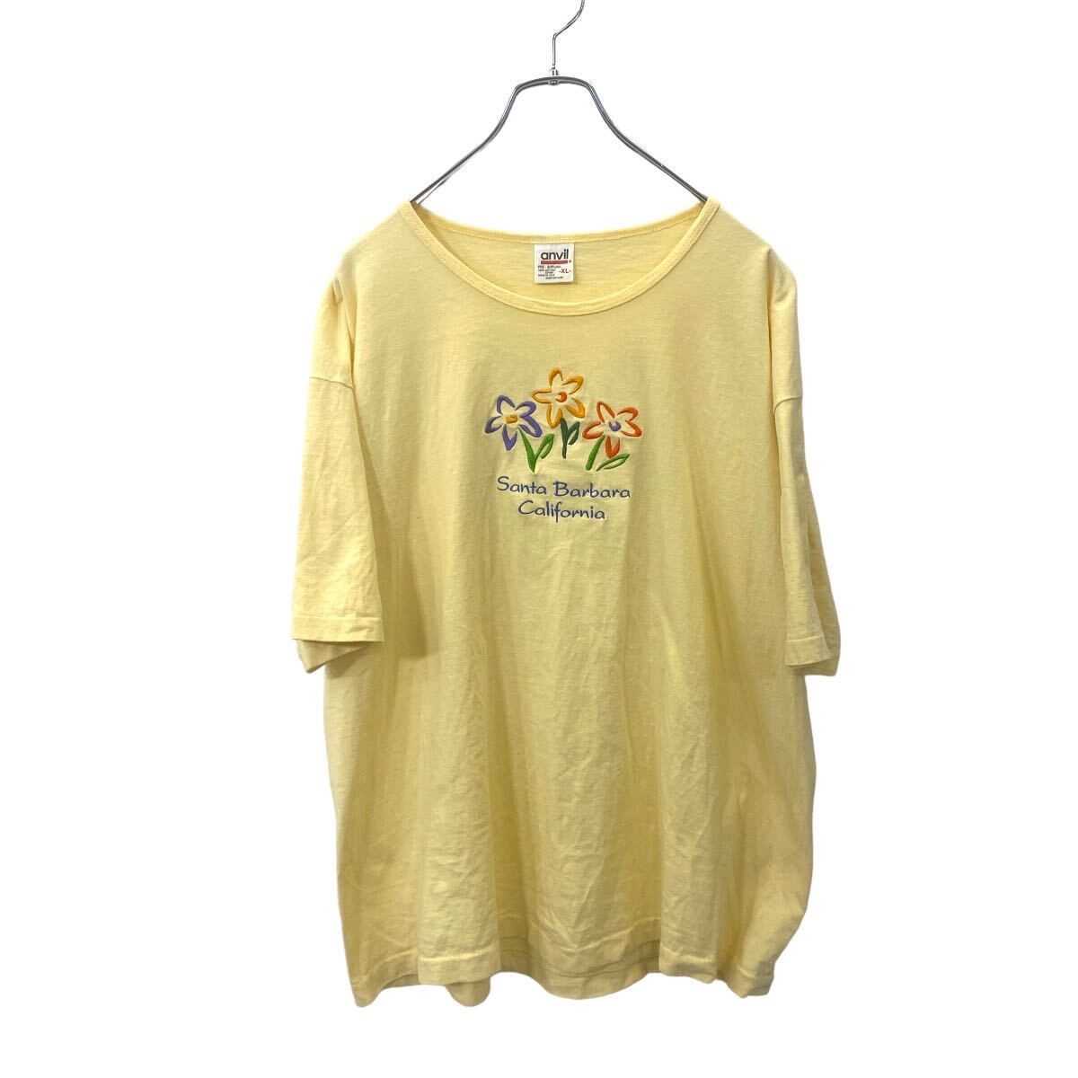 【中古】【古着】 anvil 半袖 刺繍プリント Tシャツ XL サイズ アンビル コットン イエロー 古着卸 アメリカ仕入 t2408-3692