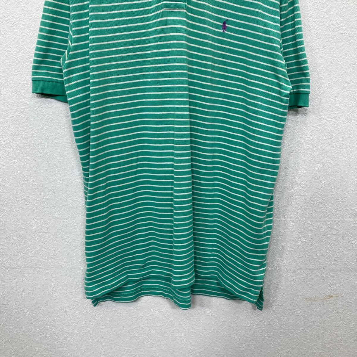 【中古】【古着】 Polo Ralph Lauren 半袖ポロシャツ XL ポロラルフローレン ハーフボタン ボーダー ライトグリーン コットン 古着卸アメリカ仕入 t2408-3783
