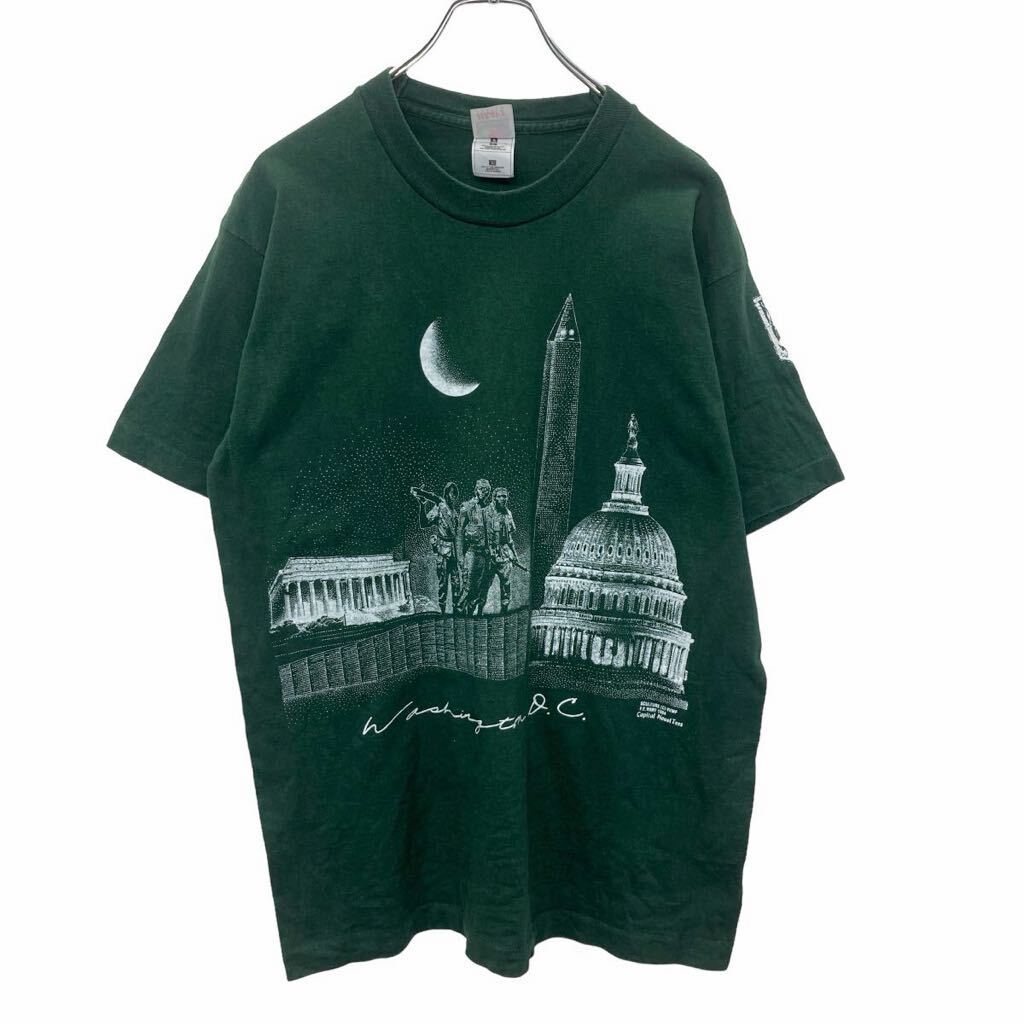 【中古】【古着】 FRUIT OF THE LOOM 半袖 プリント Tシャツ L フルーツオブザルーム バックプリント グリーン コットン 古着卸 アメリカ仕入 t2408-3837(4.0)