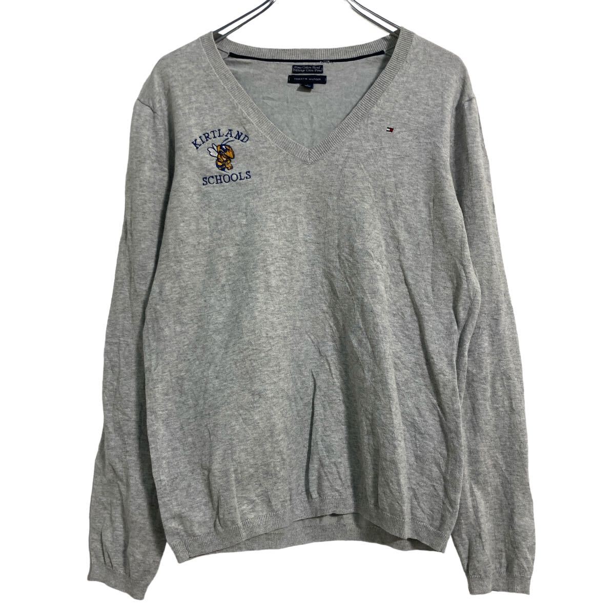 【中古】【古着】 TOMMY HILFIGER コットン ニット セーター L グレー トミーヒルフィガー Vネック 古着卸 アメリカ仕入 a608-6337