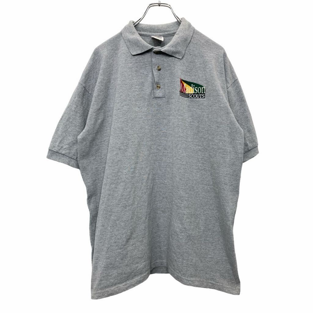 【中古】【古着】 半袖 ポロシャツ Lサイズ 刺繍 ハーフボタン グレー 古着卸 アメリカ仕入 t2408-3871
