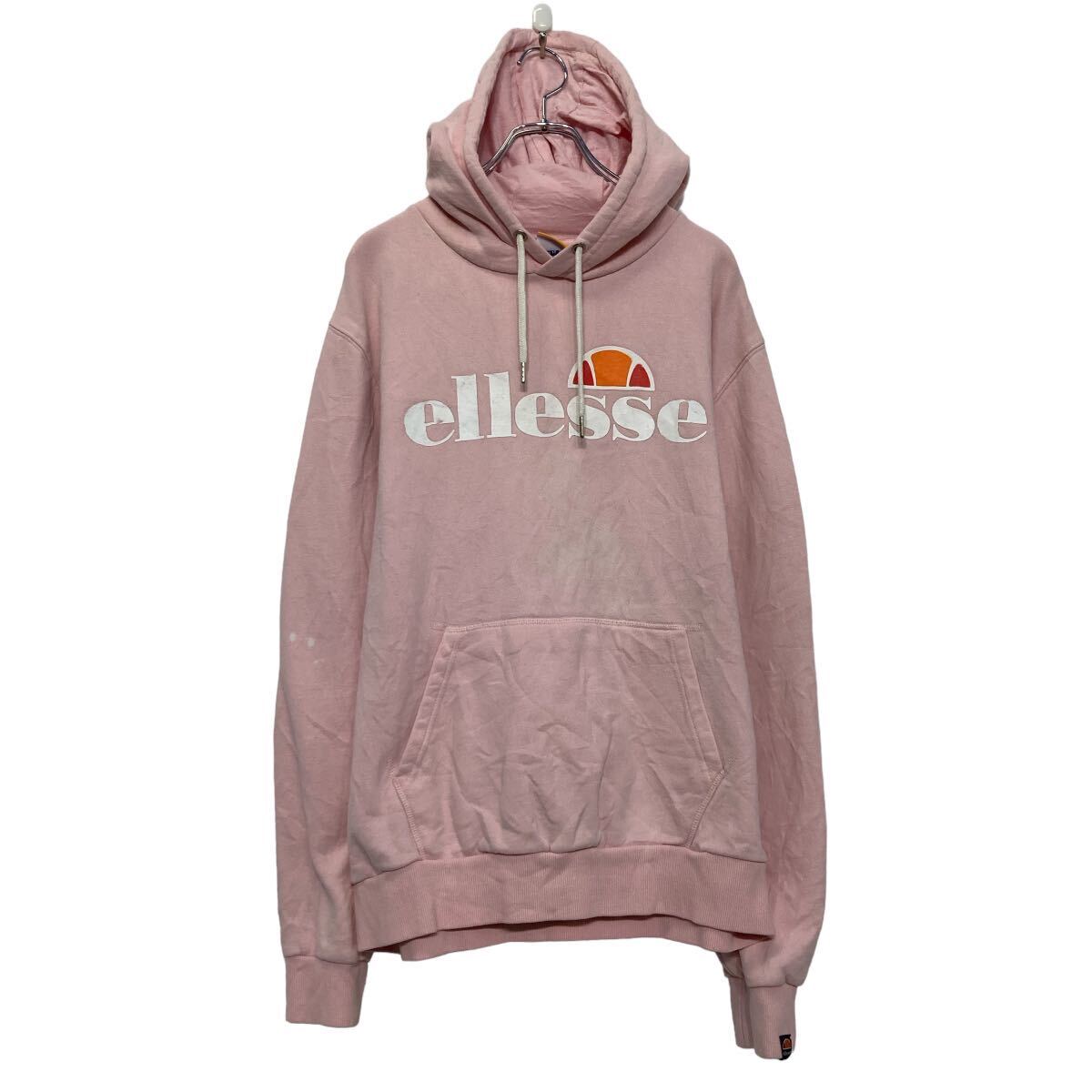 【中古】【古着】 ellesse プリント スウェット パーカー XL~ ピンク ビッグサイズ プルオーバー 古着卸 アメリカ仕入 a608-6719