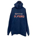 【中古】【古着】 Hanes プリント スウェット パーカー ヘインズ L ネイビー プルオーバー 90s 古着卸 アメリカ仕入 a608-6733