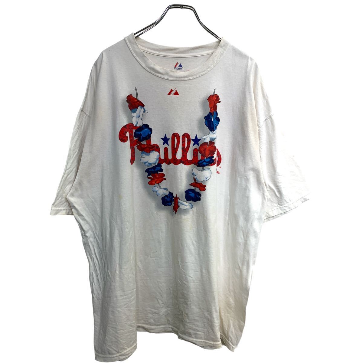 【中古】【古着】 Majestic 半袖 プリント Tシャツ 2XLサイズ マジェスティック ビッグサイズ ホワイト 古着卸 アメリカ仕入 t2408-3988