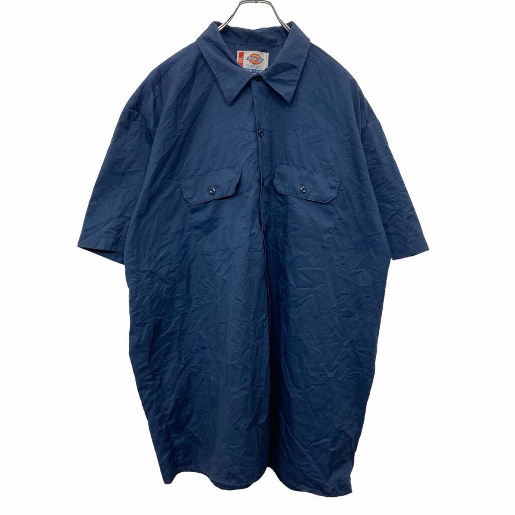 【中古】【古着】 Dickies 半袖 シャツ 2XLサイズ ディッキーズ ビッグサイズ 胸ポケット ワークシャツ ネイビー 古着卸 アメリカ仕入 ..