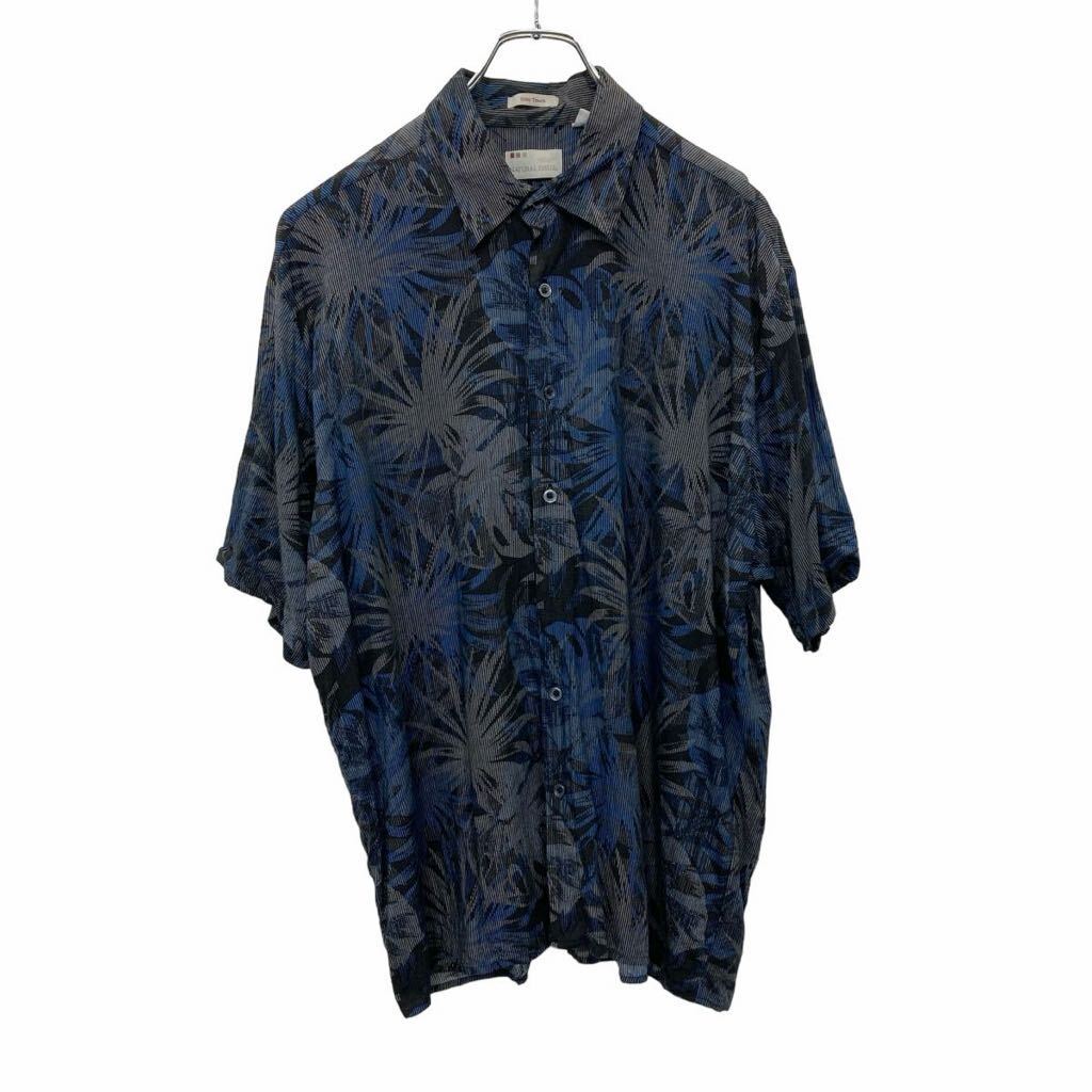 【中古】【古着】 NATURAL ISSUE 半袖 シャツ Lサイズ 総柄 ブルー ブラック 古着卸 アメリカ仕入 t2408-4053