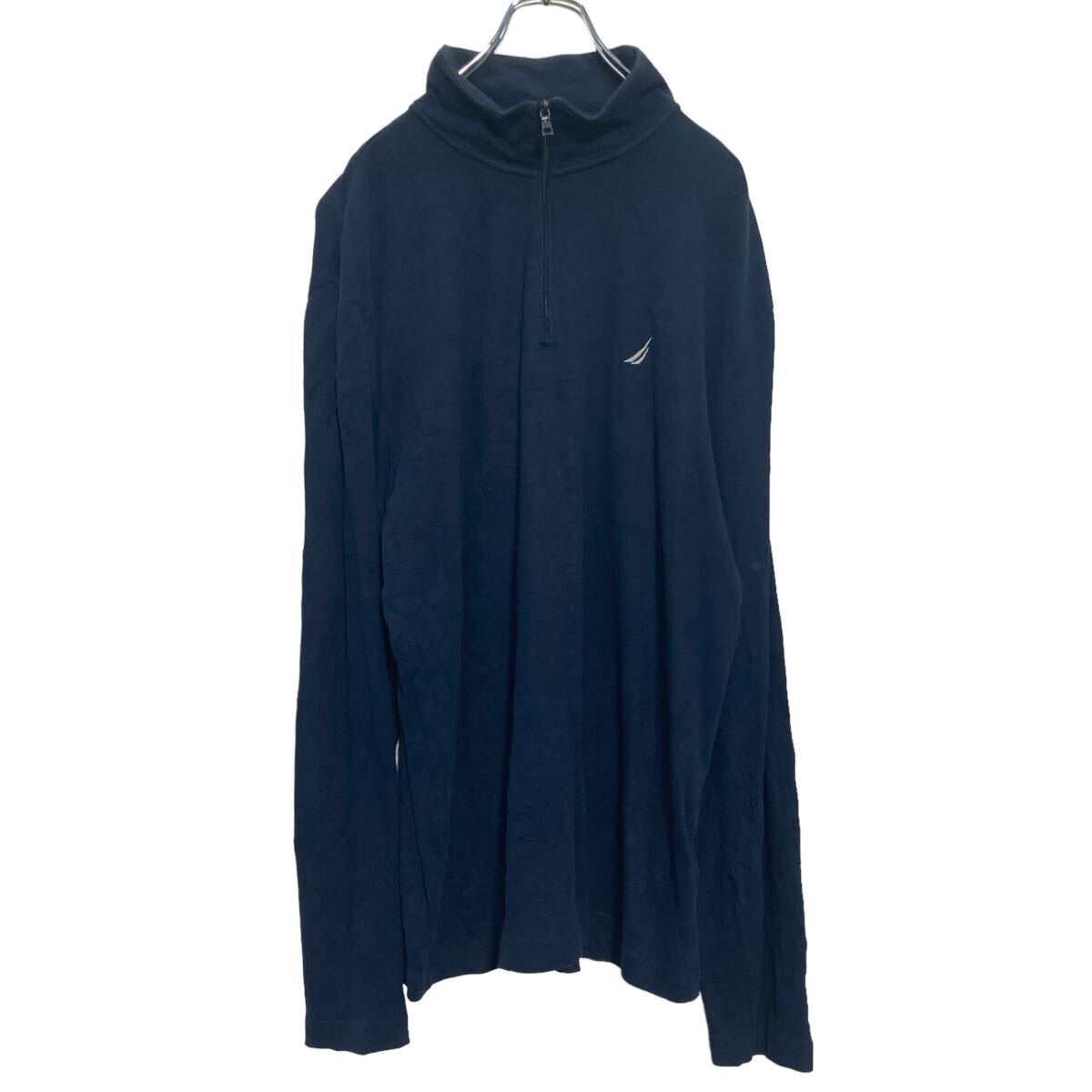 V-Neck - 【中古】【古着】 NAUTICA 長袖 ハーフジップ ロゴTシャツ XL ネイビー ノーティカ ビッグサイズ ロンT ロングTシャツ 古着卸 アメリカ仕入 a608-6943