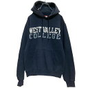 【中古】【古着】 Champion プリントスウェット パーカー S ネイビー チャンピオン カレッジ 裏起毛 プルオーバー 古着卸 アメリカ仕入 a608-6946