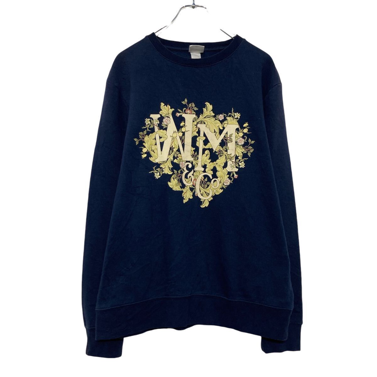【中古】【古着】 MORRIS&Co プリント スウェット トレーナー H&M M ネイビー イラスト エイチアンドエム 裏起毛 古着卸 アメリカ仕入 a608-7064