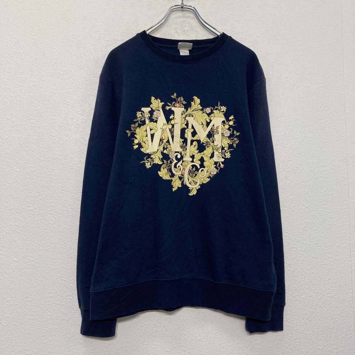 【中古】【古着】 MORRIS&Co プリント スウェット トレーナー H&M M ネイビー イラスト エイチアンドエム 裏起毛 古着卸 アメリカ仕入 a608-7064