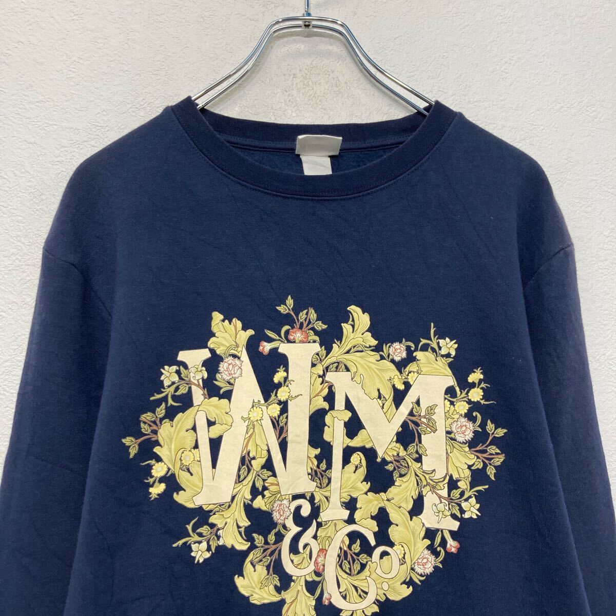 【中古】【古着】 MORRIS&Co プリント スウェット トレーナー H&M M ネイビー イラスト エイチアンドエム 裏起毛 古着卸 アメリカ仕入 a608-7064
