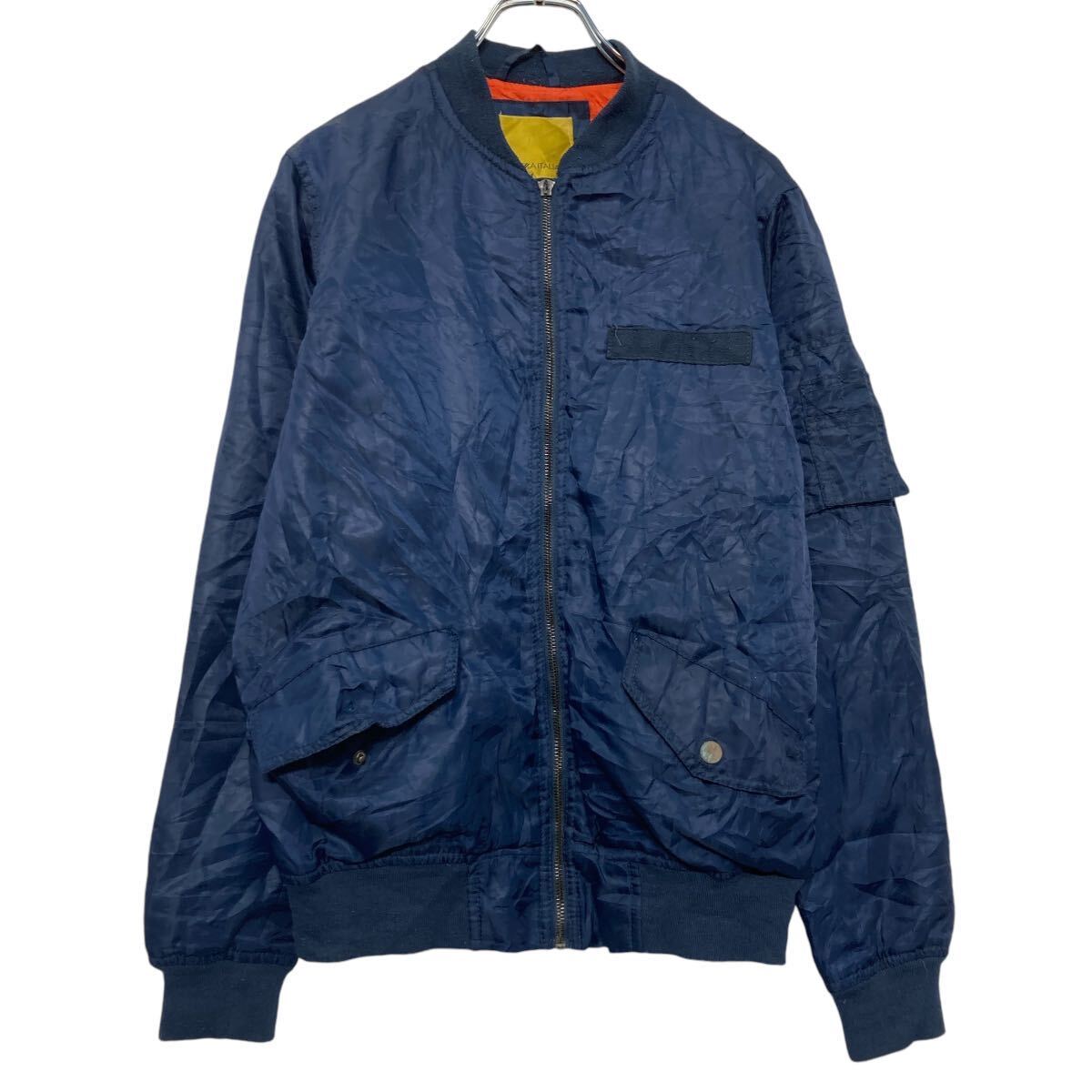 Jumper, Blouson - 【中古】【古着】 ナイロン ジャケット M ネイビー 中綿 ブルゾン フルジップ 古着卸 アメリカ仕入 a609-5128