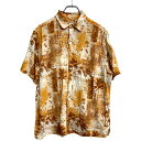 【中古】【古着】 MARGARITAVILLE 半袖 アロハシャツ Mサイズ 総柄 ブラウン 古着卸 アメリカ仕入 t2409-3070