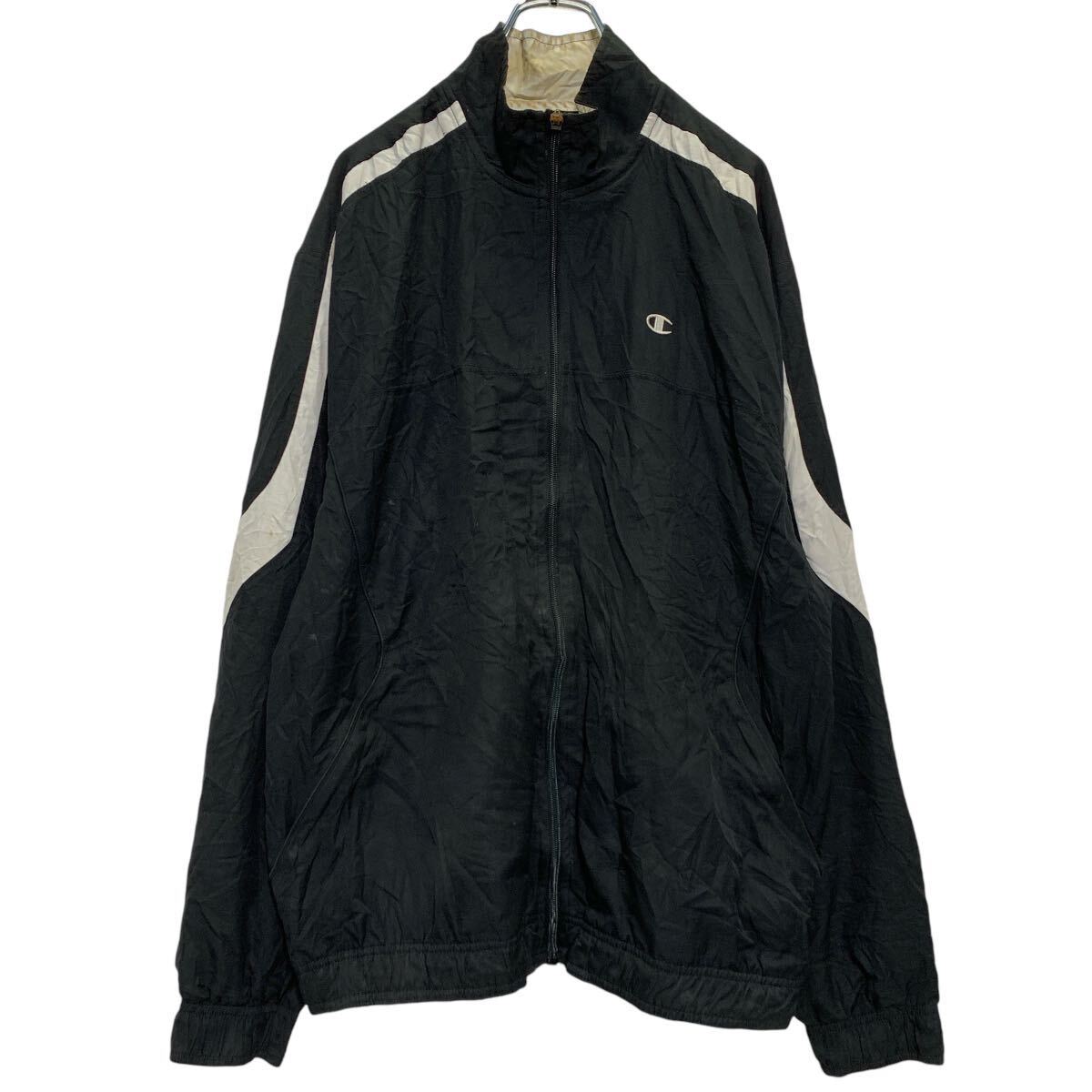 【中古】【古着】 Champion ジップアップ ナイロンジャケット L ブラック チャンピオン ロゴ 古着卸 アメリカ仕入 a609-5405