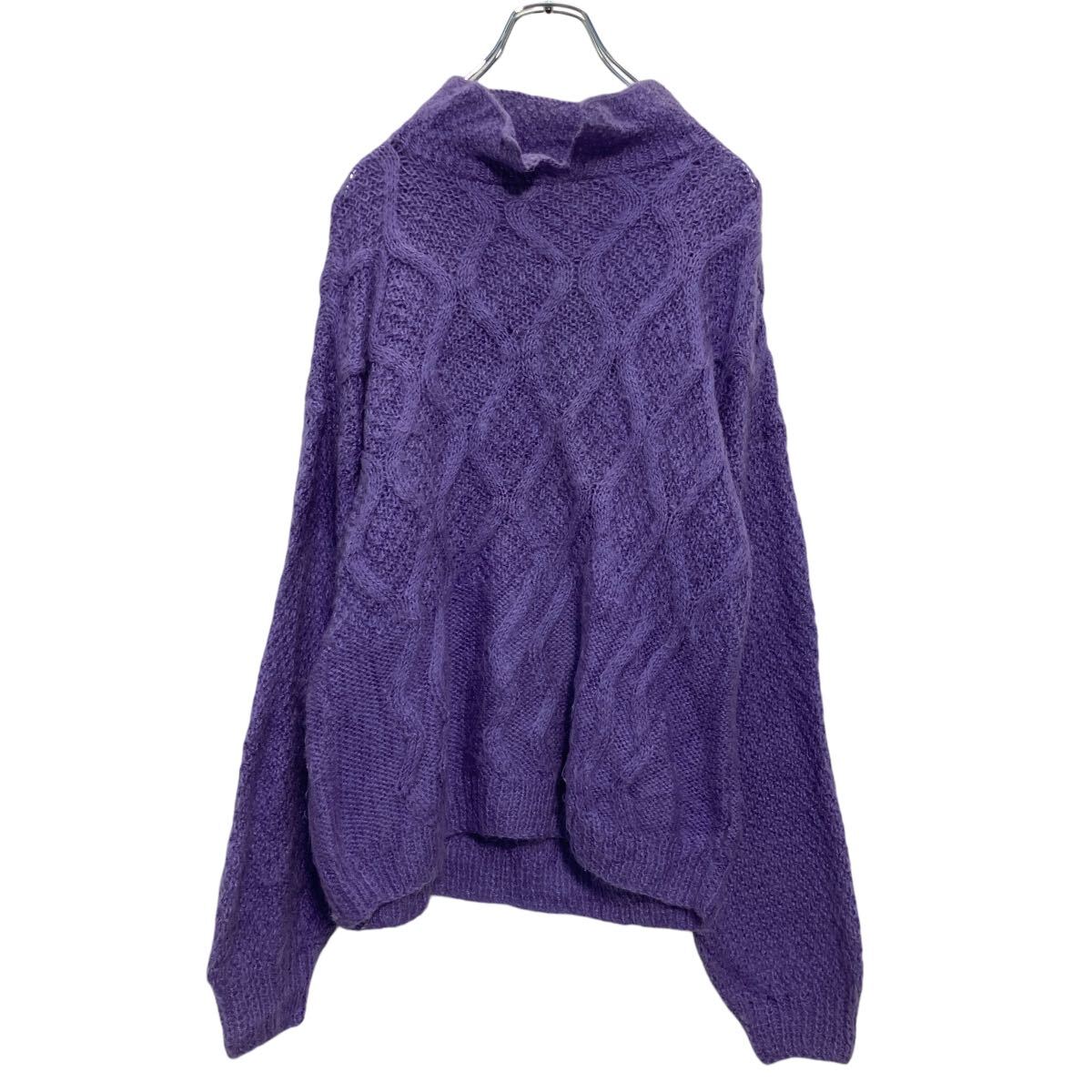 【中古】【古着】 柄編み ニット セーター L〜 レディース パープル 透かし編み ハンドメイド 古着卸 アメリカ仕入 a609-5459