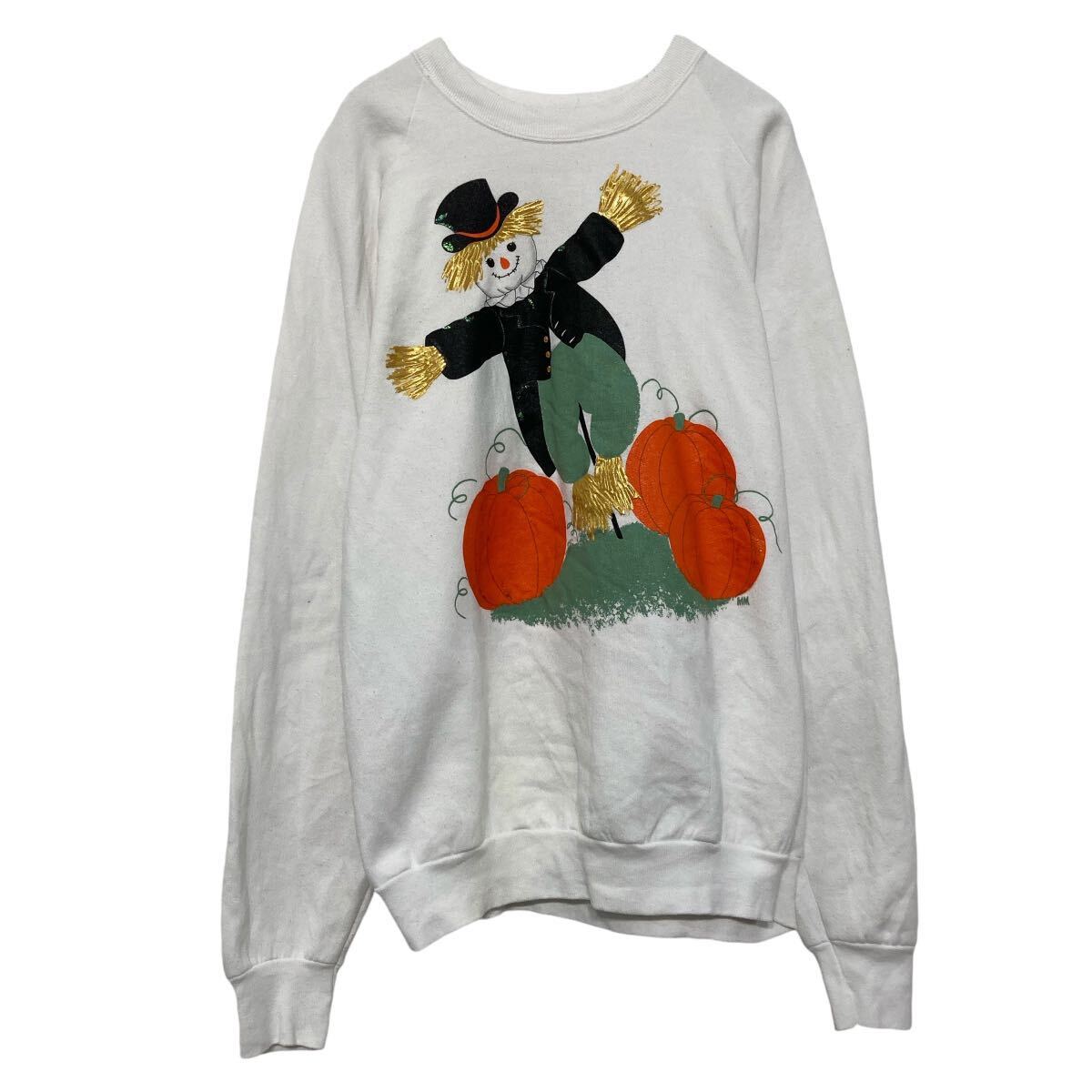 【中古】【古着】 FRUIT of the LOOM プリント スウェット トレーナー フルーツオブザルーム XL ホワイト イラスト 古着卸 アメリカ仕..