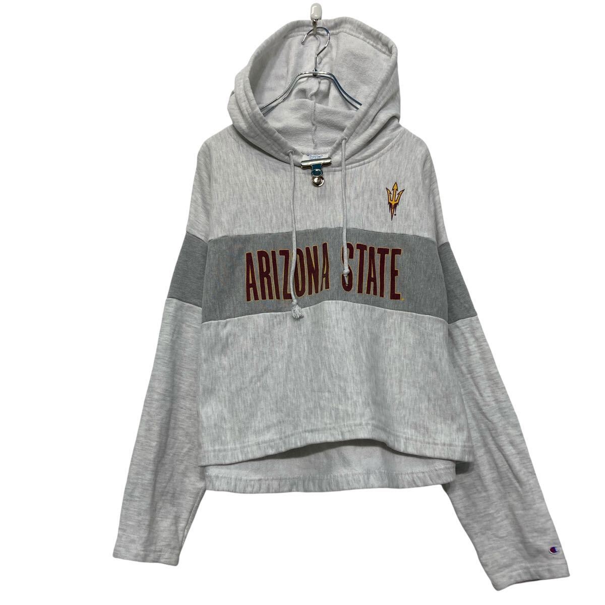 【中古】【古着】 champion プリント スウェット パーカー チャンピオン XL ホワイト リバースウィーブ 短丈 古着卸 アメリカ仕入 a609-5545