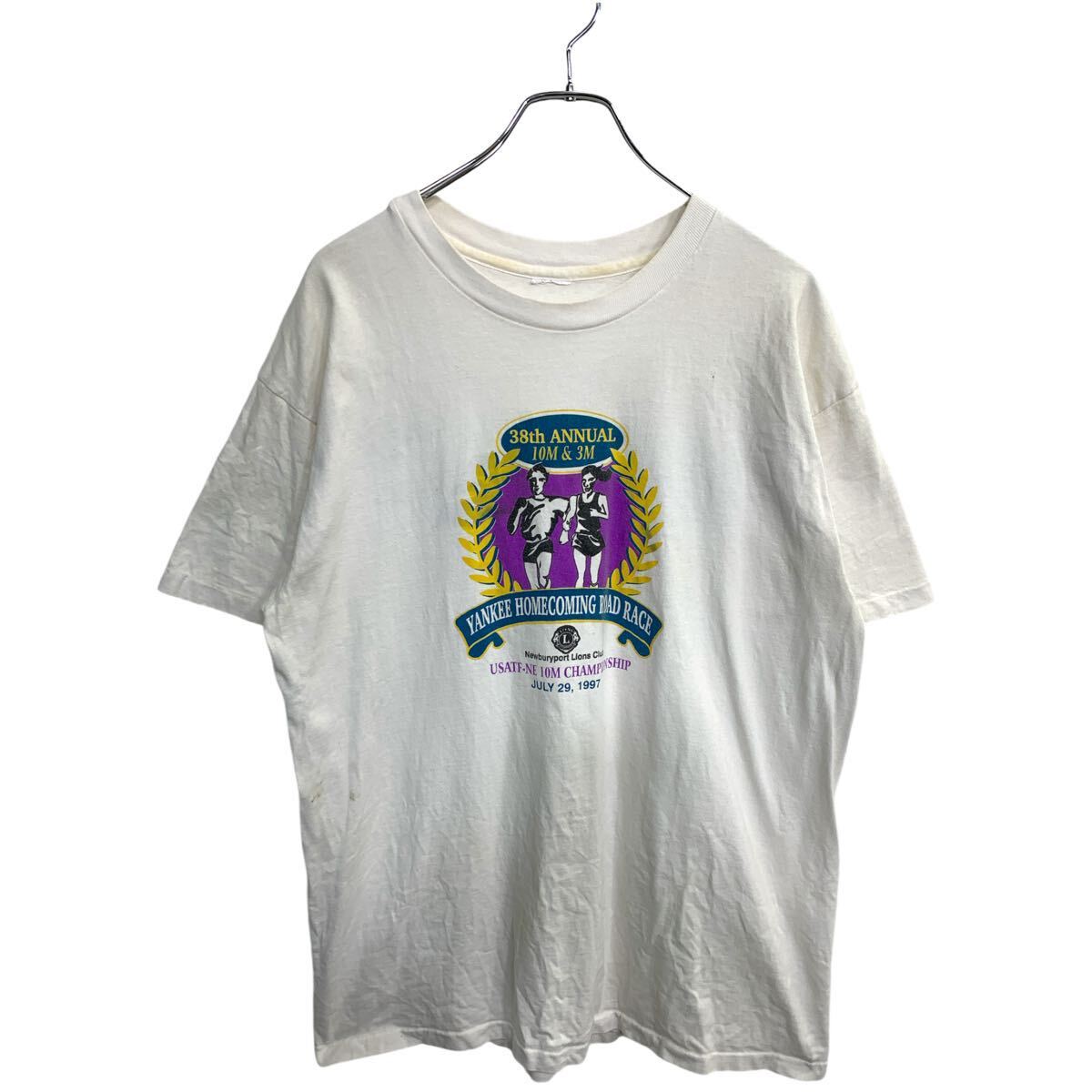 【中古】【古着】 半袖 プリント Tシャツ Lサイズくらい ホワイト シングルステッチ 古着卸 アメリカ仕入 t2409-3201