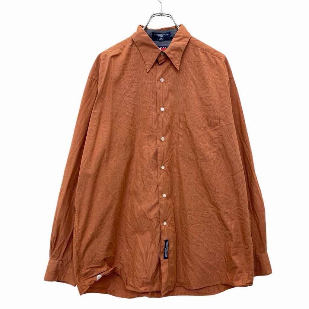 【中古】【古着】 TOMMY HILFIGER 長袖 シャツ Lサイズ トミーヒルフィガー 胸ポケット オレンジ コットン 古着卸 アメリカ仕入 t2409-3618