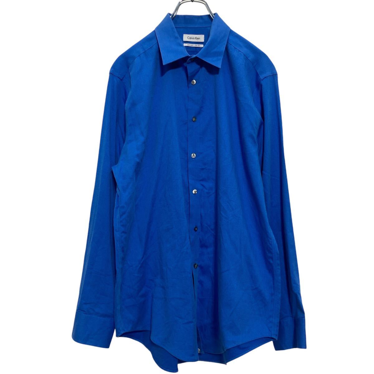 【中古】【古着】 Calvin Klein 長袖 柄シャツ L ブルー カルバンクライン ドット柄 ノンアイロン スリムフィット 古着卸 アメリカ仕入 a609-5937