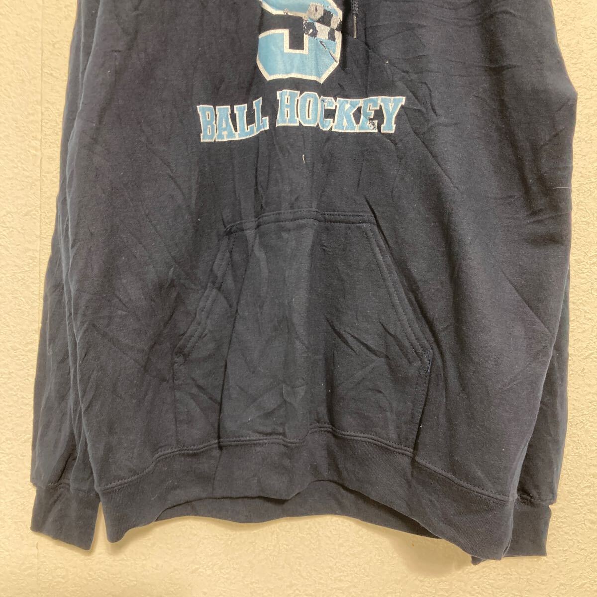 【中古】【古着】 GILDAN プリントスウェット パーカー M ネイビー ギルダン ホッケー 裏起毛 プルオーバー 古着卸 アメリカ仕入 a609-5961