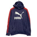 【中古】【古着】 PUMA プリント スウェット パーカー キッズ L ネイビー プルオーバー 古着卸 アメリカ仕入 a609-6005