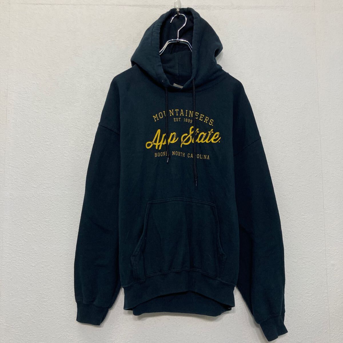 【中古】【古着】 GILDAN プリント スウェット パーカー ギルダン L ブラック プルオーバー 裏起毛 古着卸 アメリカ仕入 a609-6037