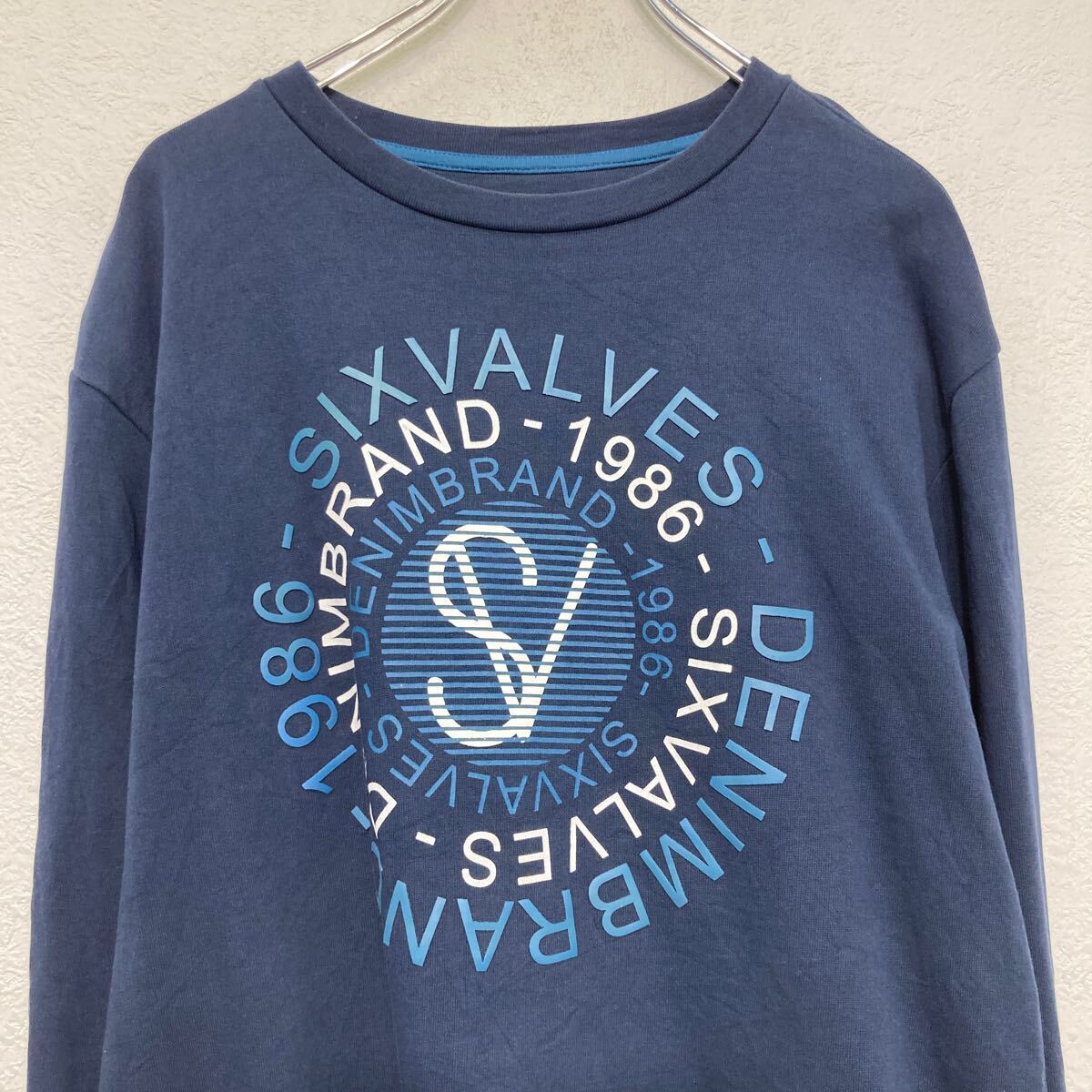 【中古】【古着】 プリント スウェット トレーナー L~ ネイビー プルオーバー 古着卸 アメリカ仕入 a609-6067